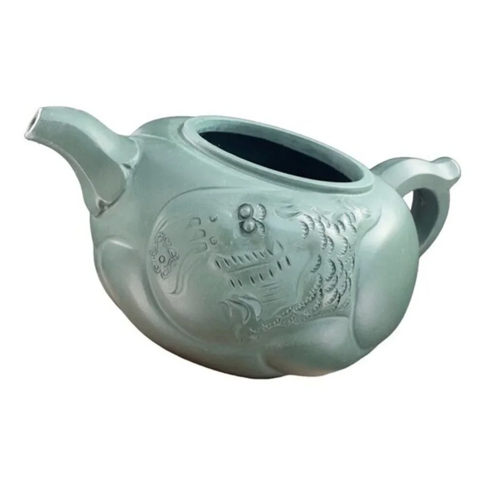 Chinese Yixing‎ Zisha Green Clay Teapot Marked Pottery Dragon Serpent Tongue Out